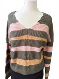 Women's Striped Knit Shrug Sweater with Lace-Up Back Large