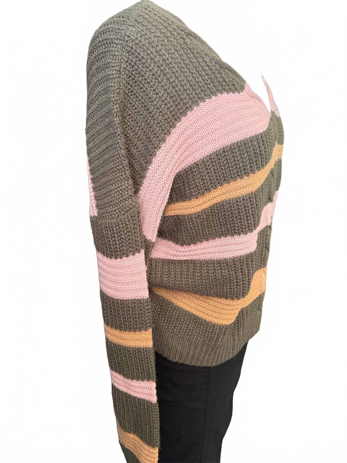 Women's Striped Knit Shrug Sweater with Lace-Up Back Large