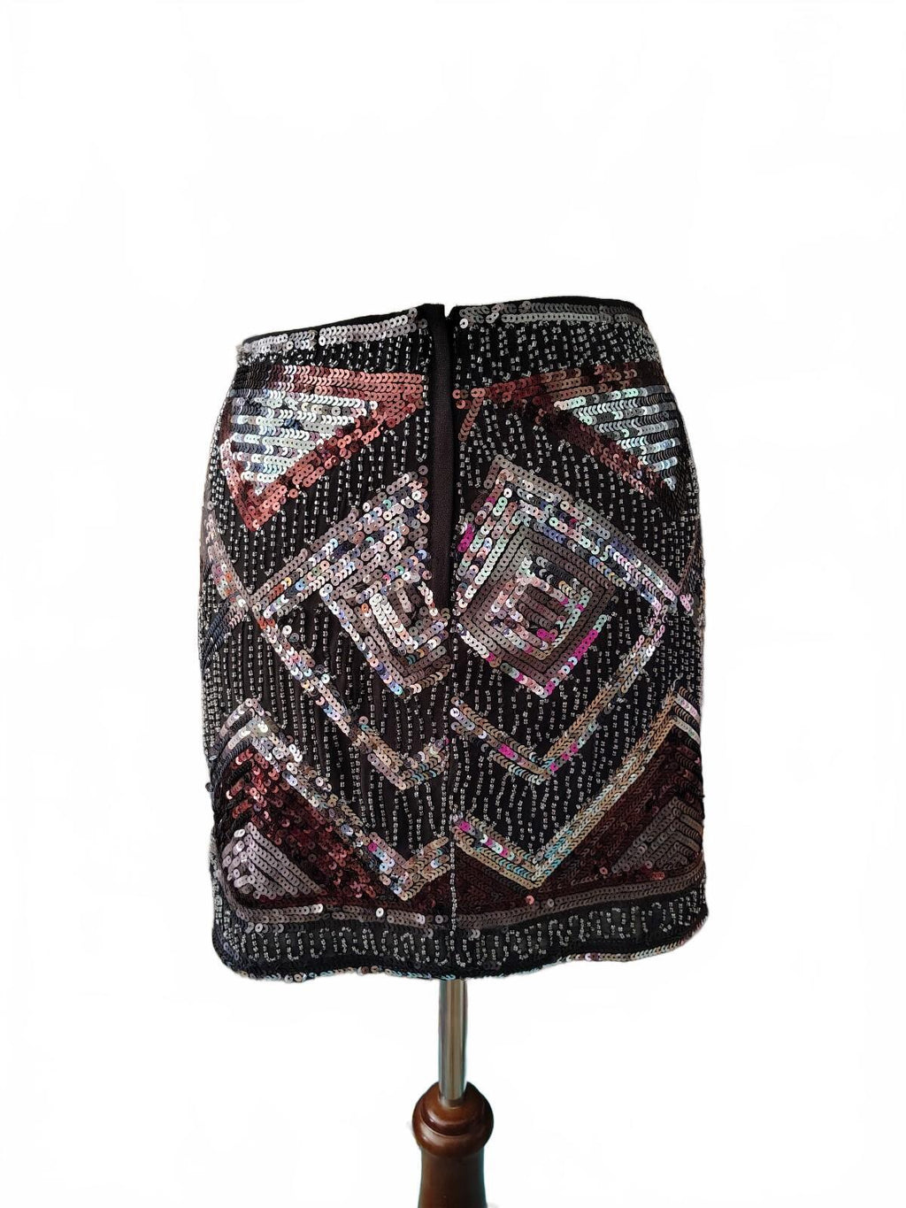 H&M Size 6 Black Sequin Geometric Pattern Mini Skirt