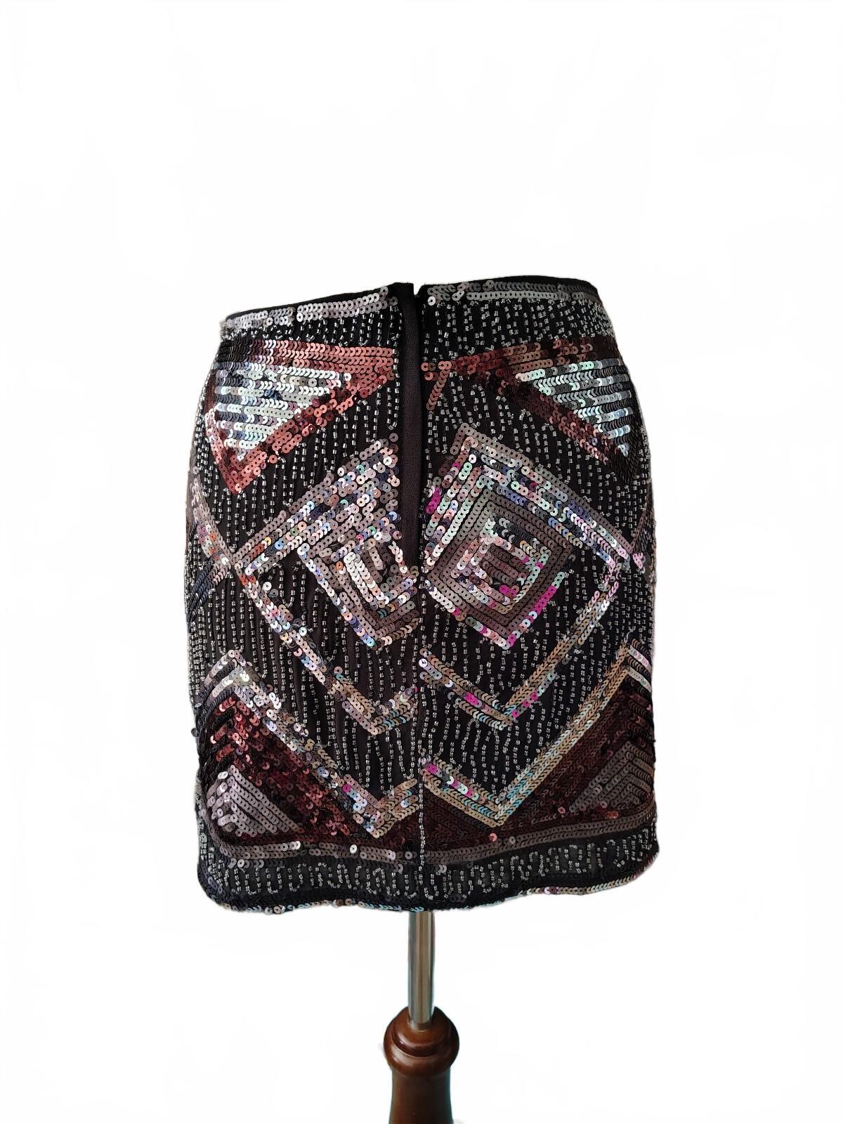 H&M Size 6 Black Sequin Geometric Pattern Mini Skirt