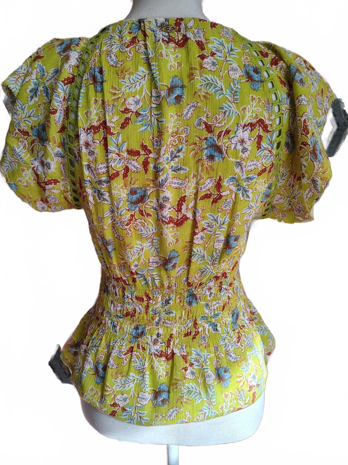 Sam Edelman Women's Yellow Floral Print Peplum Blouse, XS
