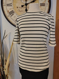 Madison New York Women's Black & White Striped Ribbed Top Sm