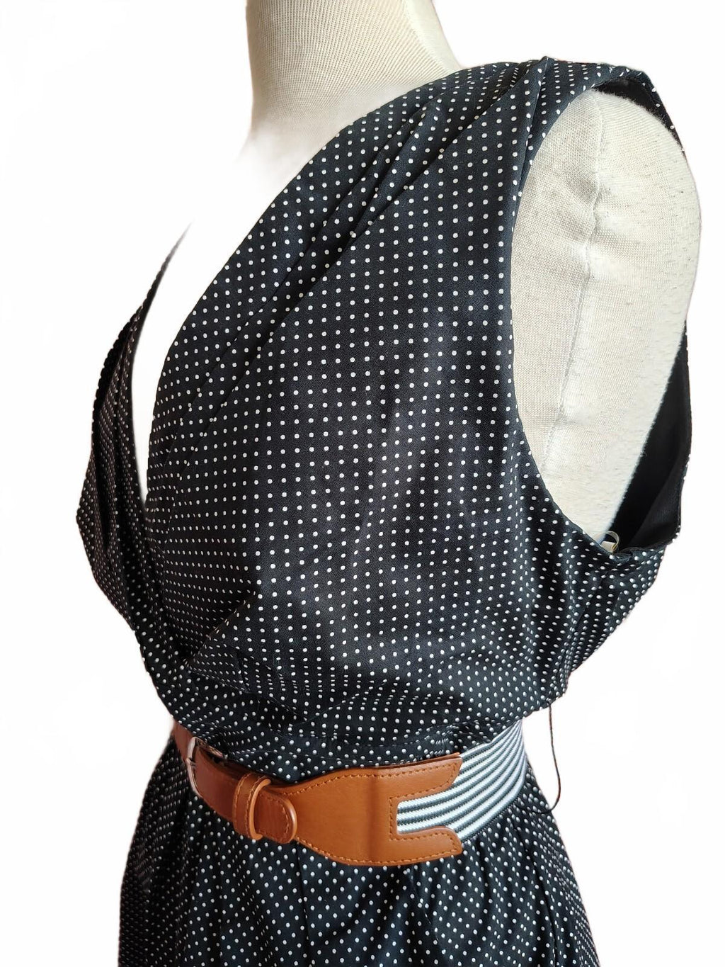 Corey P Black Polka Dot Sleeveless Dress with Belt Sz 14 NWT