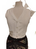 White Sleeveless Cable Knit Button-Up Vest Urban Romantics M