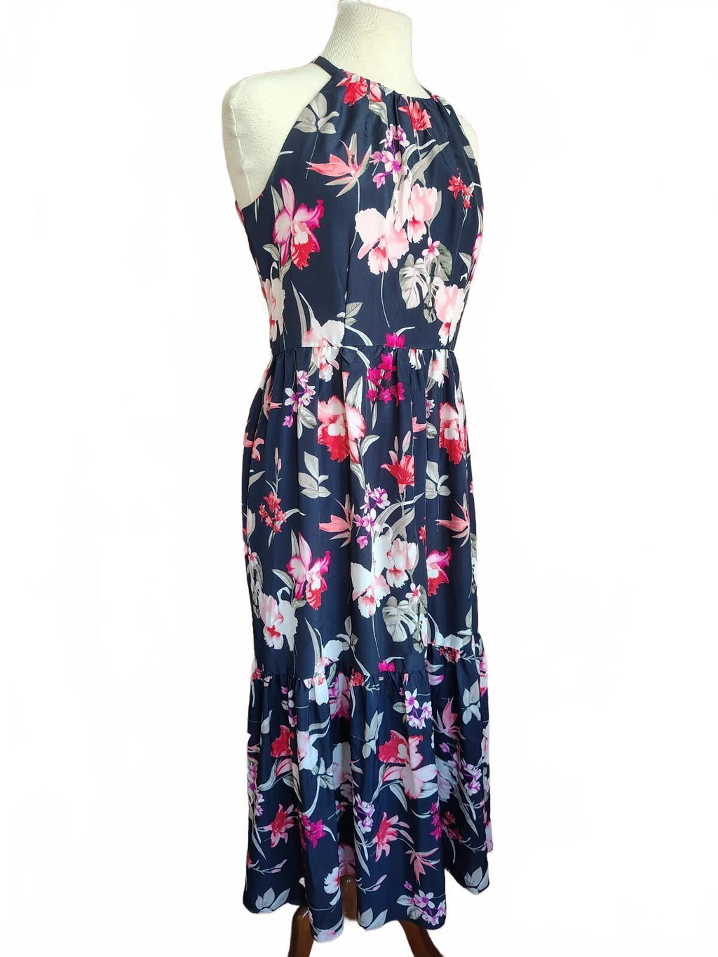 Eliza J Women's Navy Blue Floral Halter Midi Dress Size 4