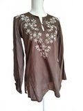 Lucky Brand Women's Brown Embroidered Cotton Tunic XS Y2K