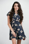 Blue Floral Print Corduroy Dress with Pockets - #shop_name SM WARDROBEBoutique Dresses
