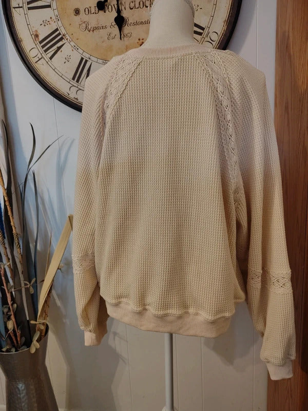 Rareraw Cream Waffle Knit Lace Detail Sweater L