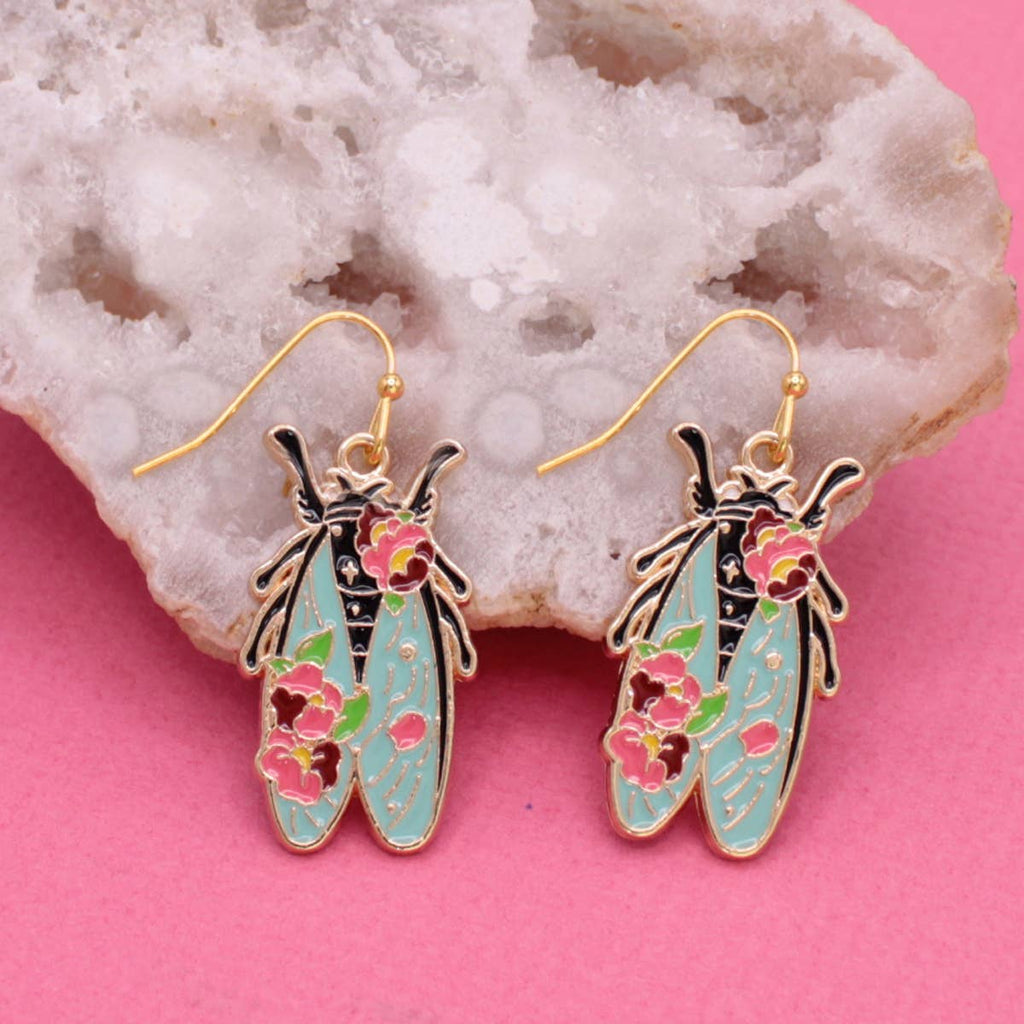 ZAD - Colorful Floral Cicada Gold Earrings