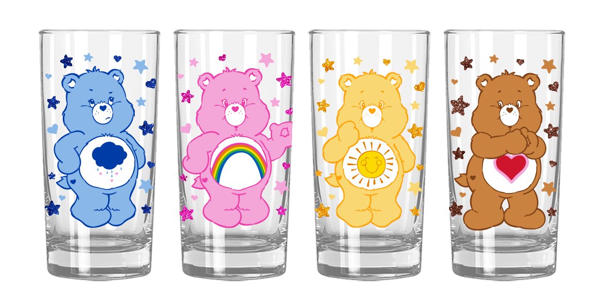 Care Bears Hearts Glitter 4pc. 10oz. Tumbler Glass Set - #shop_name Silver BuffaloGifts