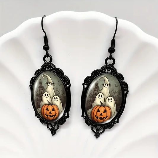 Funky Ghost & Pumpkin Vintage Lace Earring