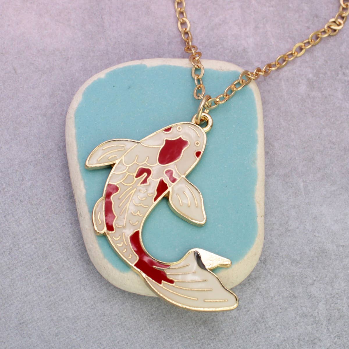 ZAD - Captivating Koi Enamel Gold Necklace