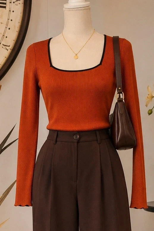 Maeve by Anthropologie Rust Ribbed Sweater | Small