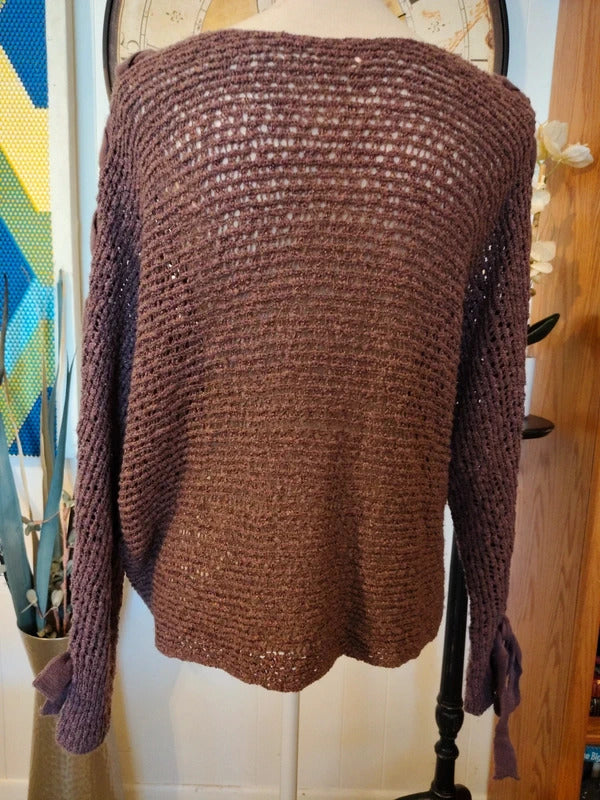 Rewind Eggplant Purple Open-Knit Sweater | Women's XL