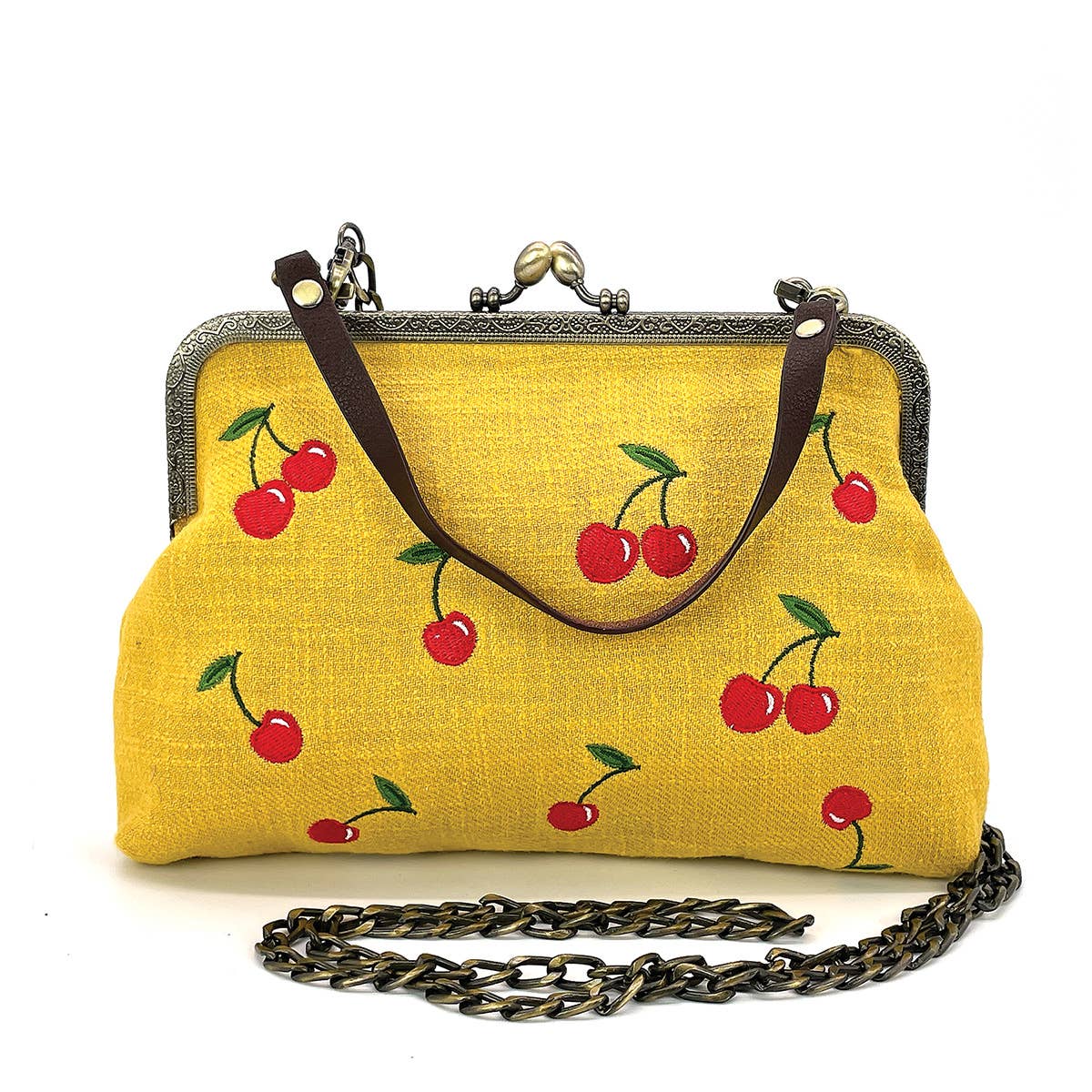 Cherry Kisslock Bag in Linen + Cotton blend fabric - #shop_name COMECO INCBoutique Bags