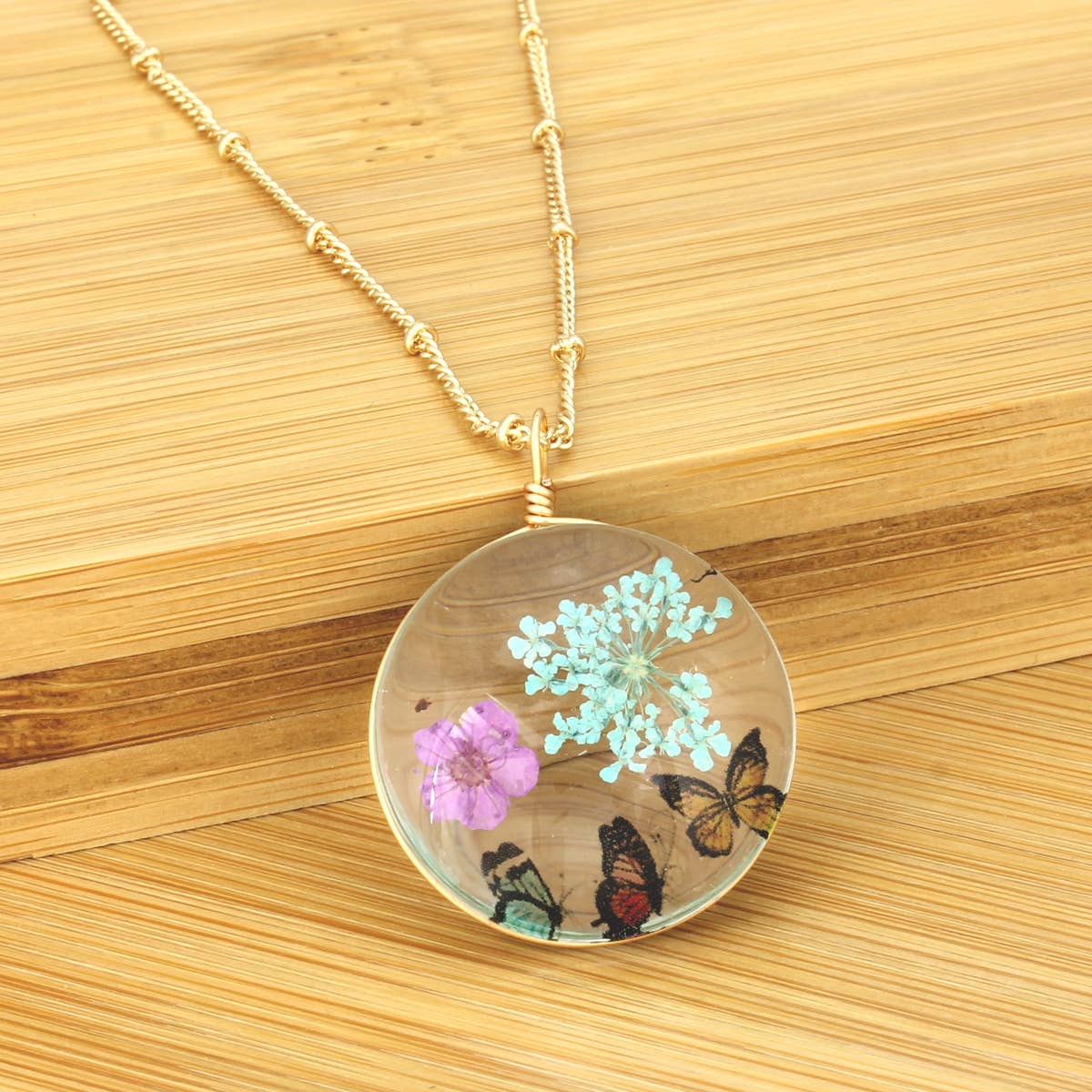 Cottage Floral Butterfly Dried Flower Necklace - #shop_name ZADGifts