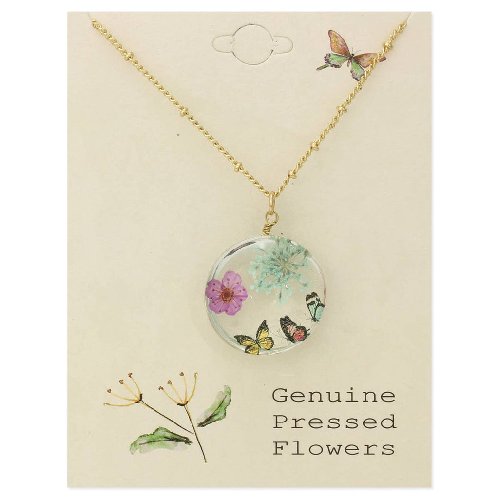 Cottage Floral Butterfly Dried Flower Necklace - #shop_name ZADGifts