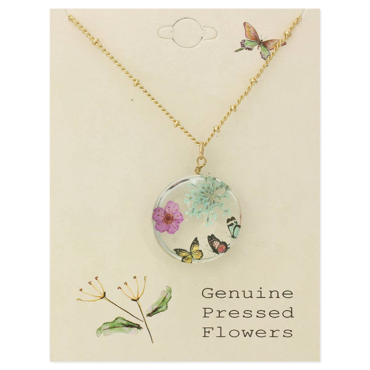 Cottage Floral Butterfly Dried Flower Necklace - #shop_name ZADGifts