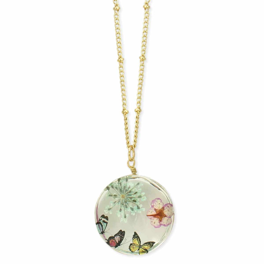 Cottage Floral Butterfly Dried Flower Necklace - #shop_name ZADGifts