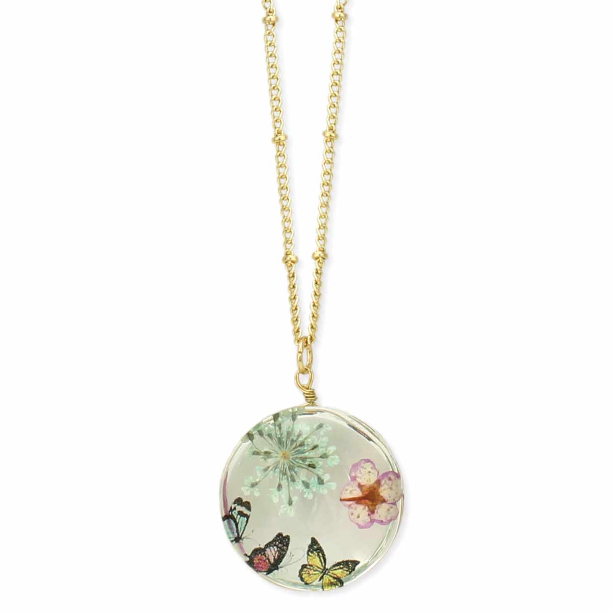 Cottage Floral Butterfly Dried Flower Necklace - #shop_name ZADGifts