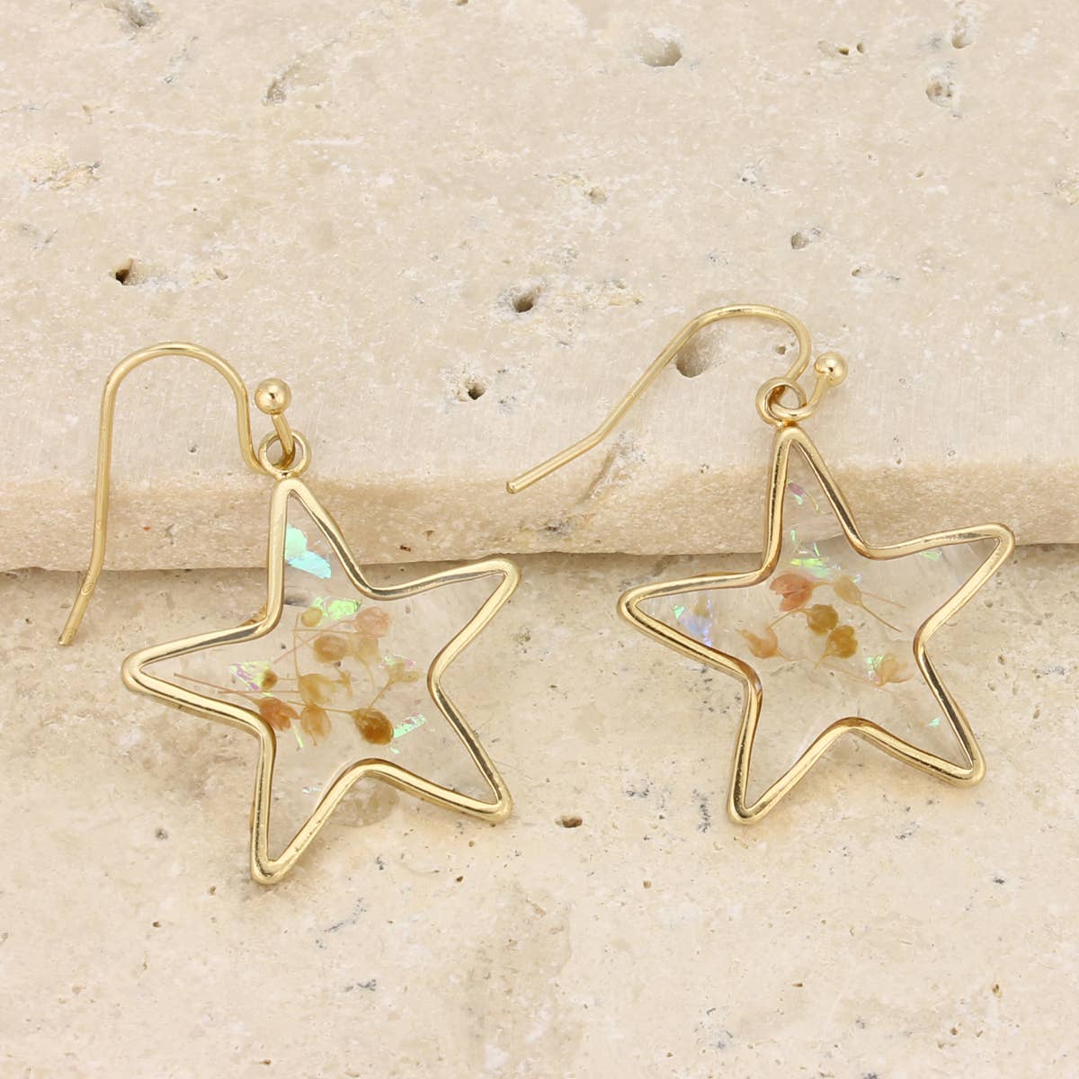 Cottage Floral Dried Flower Star Earring - #shop_name ZADGifts