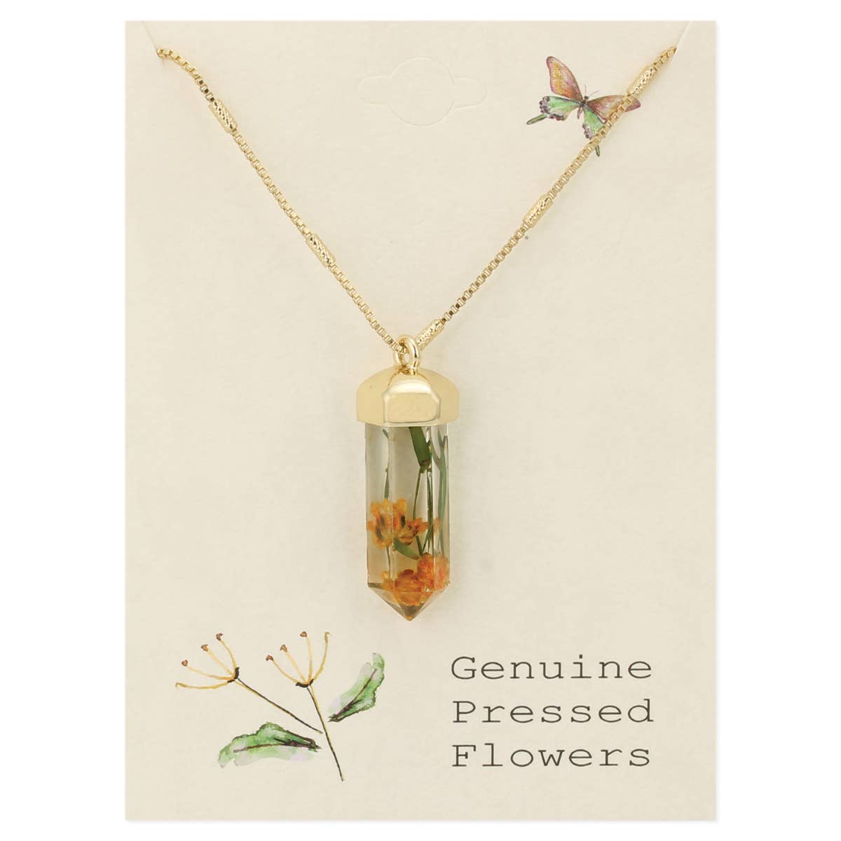 Cottage Floral Dried Yellow Flower Crystal Necklace - #shop_name ZADJewelry