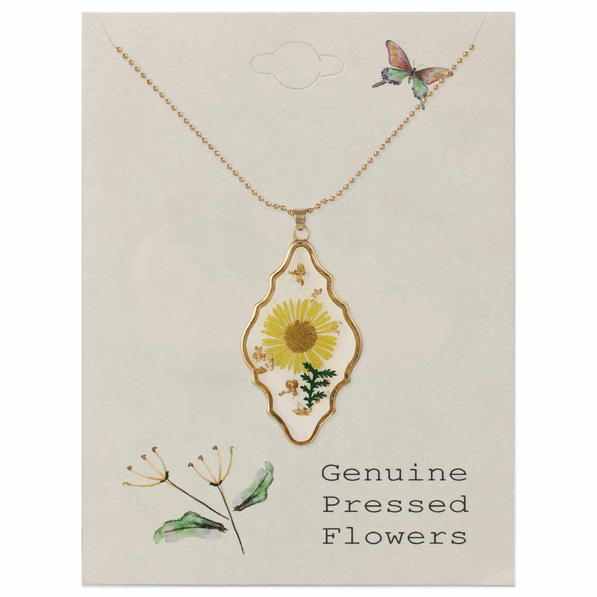 Cottage Floral Yellow Flower Gold Necklace - #shop_name ZADGifts