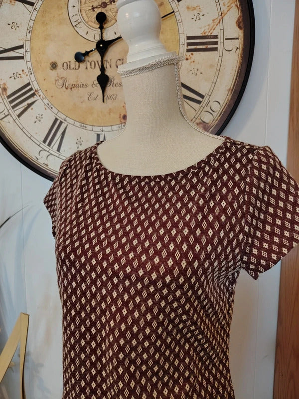 LOFT Brown & Cream Geometric Print Shift Dress – XS