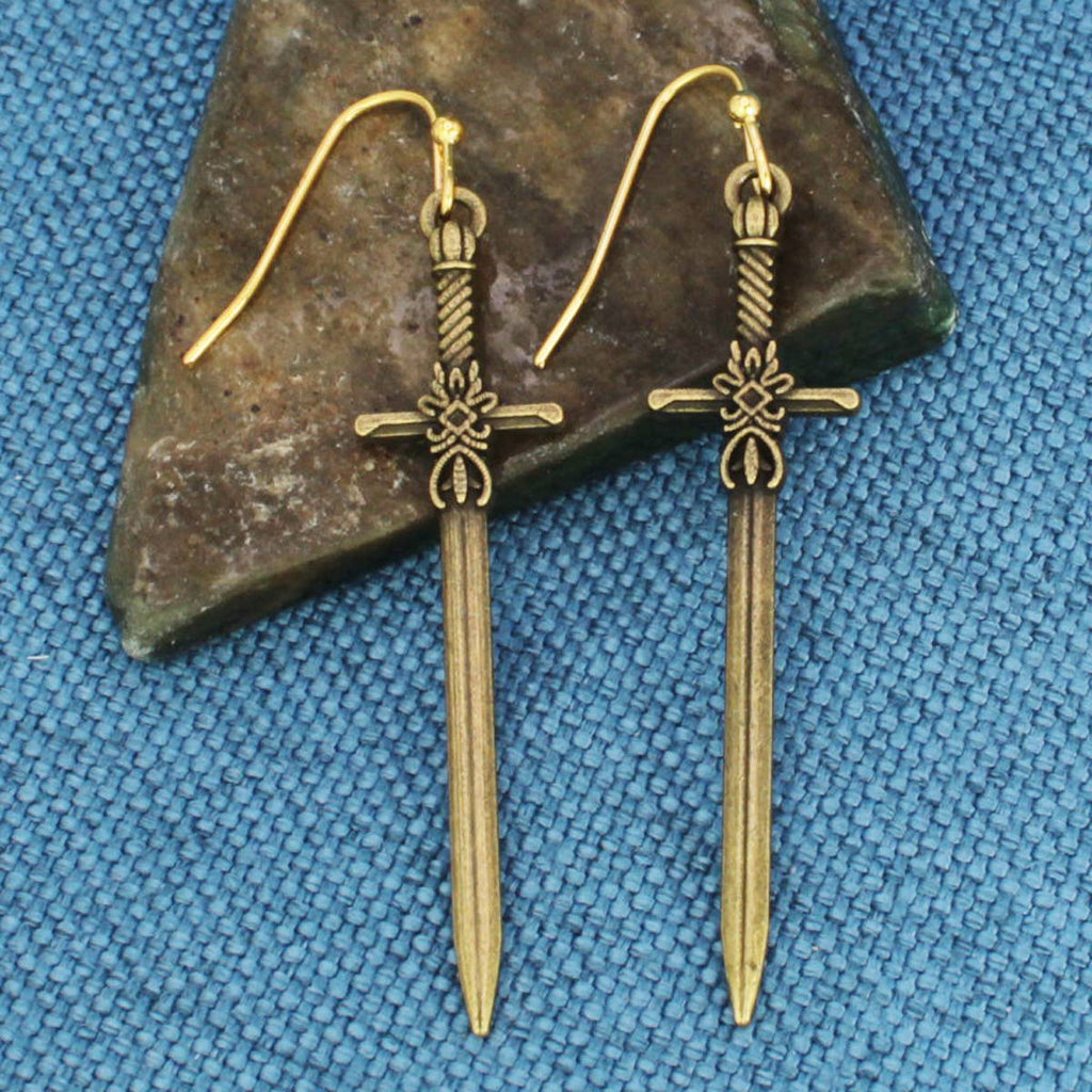 ZAD - Antiqued Gold Sword Earrings