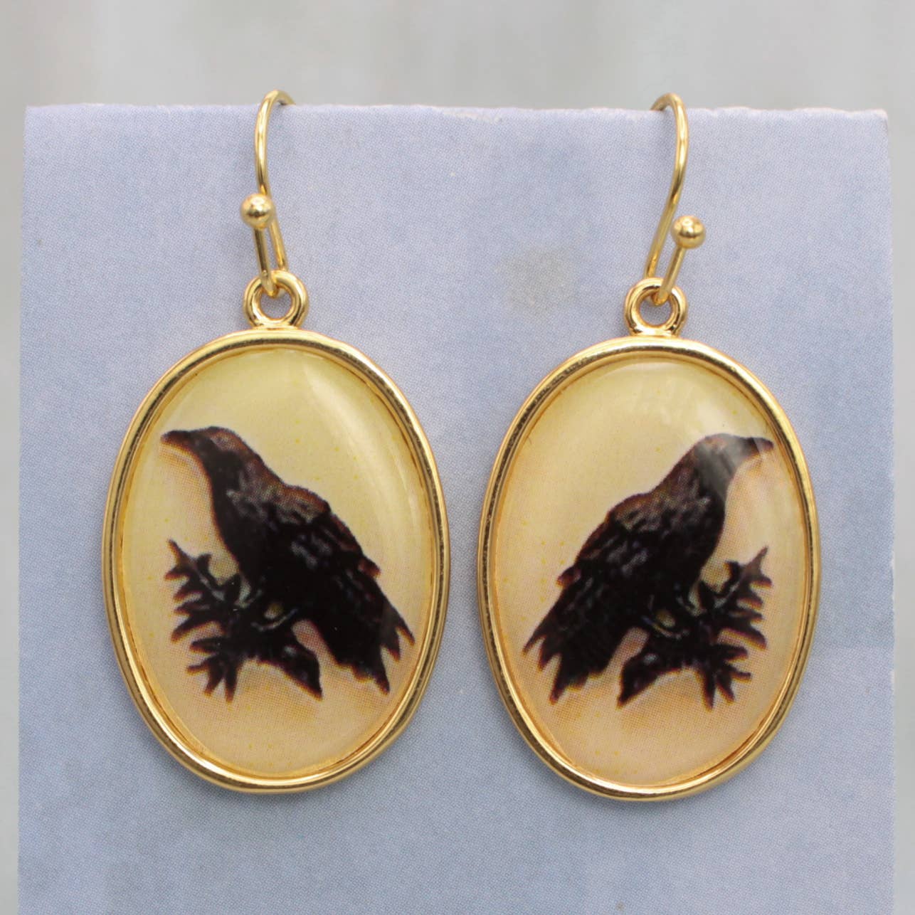 ZAD - Vintage Raven Print Gold Earrings