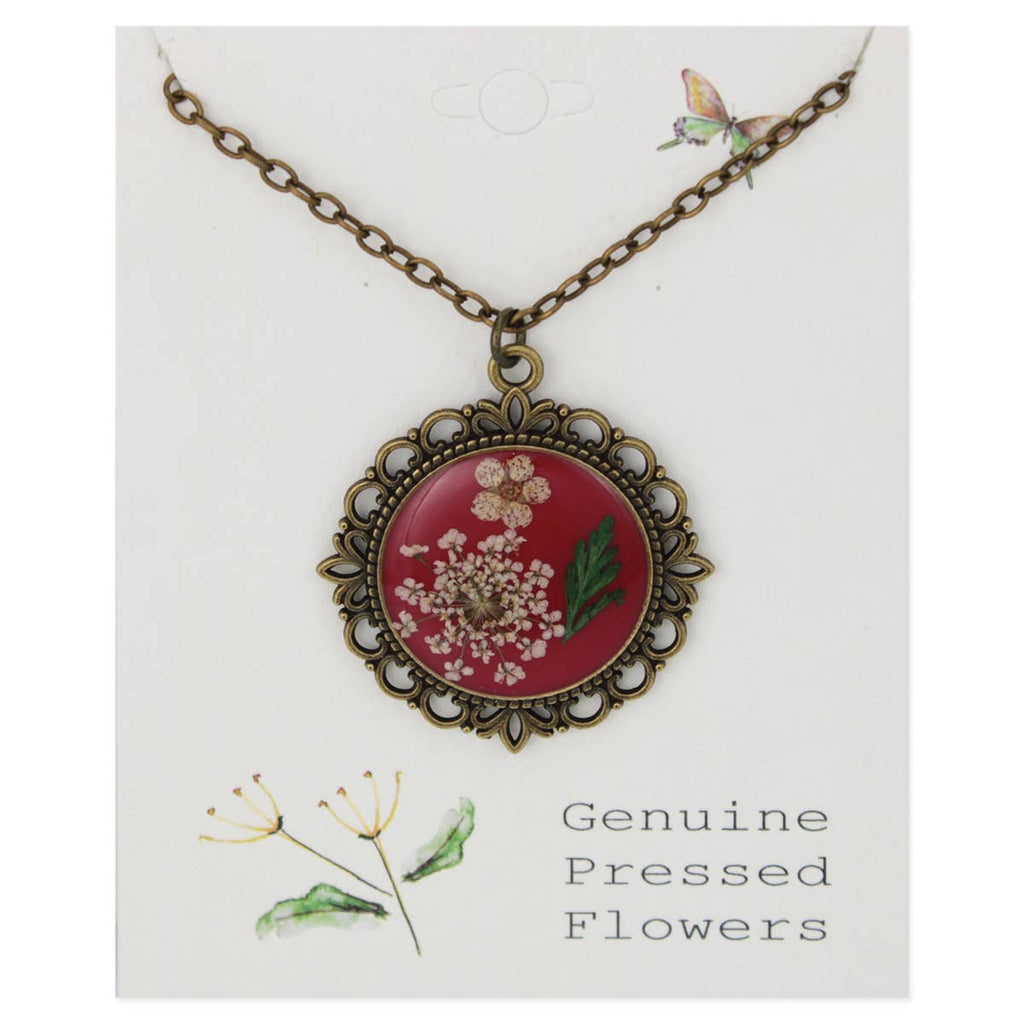 ZAD - Antique Gold Dried Flower Red Cameo Necklace