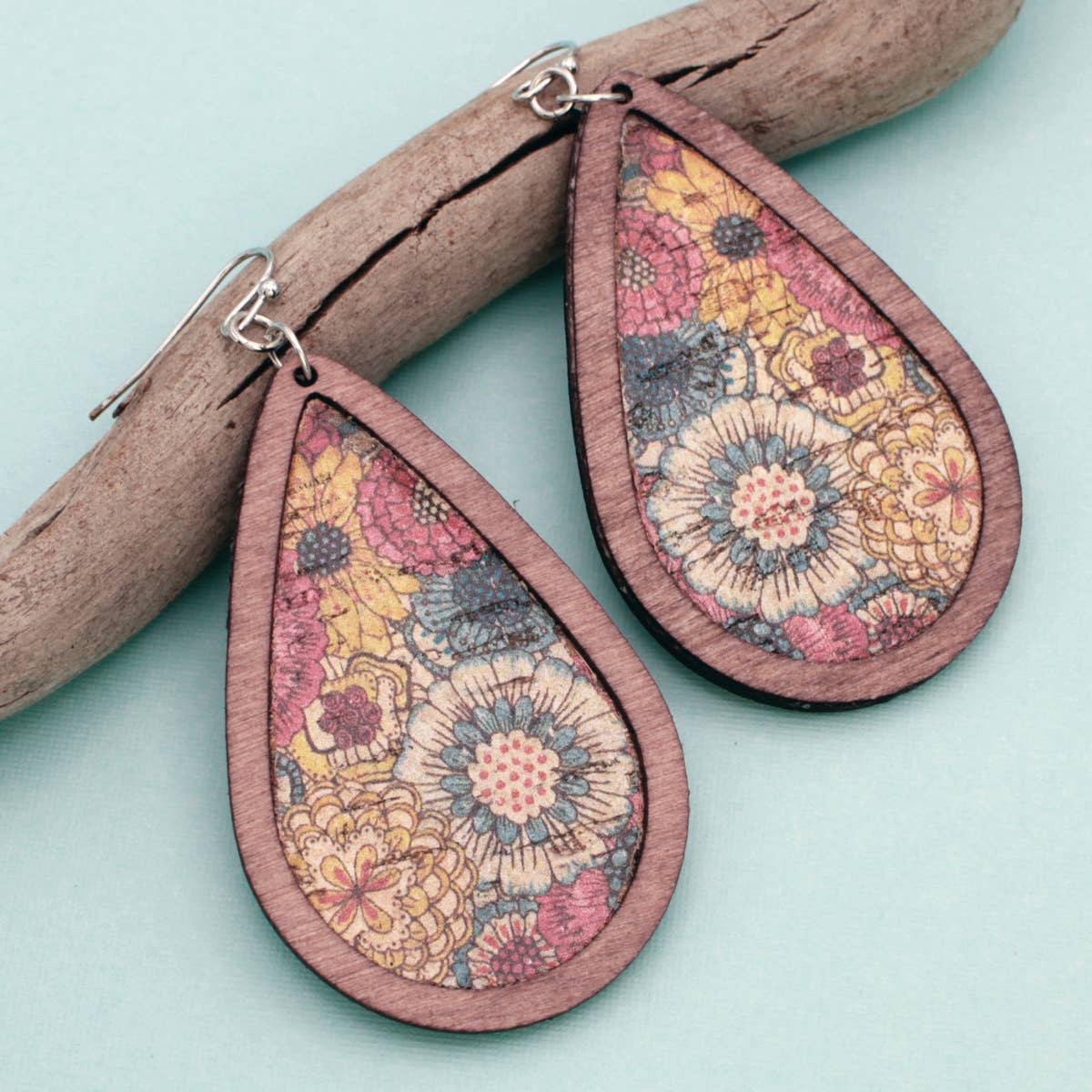 Dyed Wood Floral Teardrop Earrings - #shop_name ZADGifts