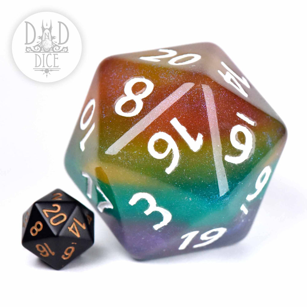 DNDDICE.COM - 55mm D20 - Glitter Rainbow