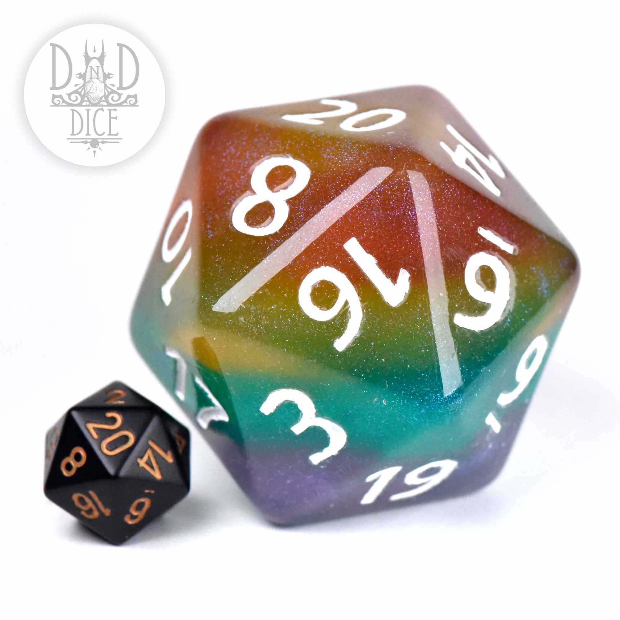 DNDDICE.COM - 55mm D20 - Glitter Rainbow