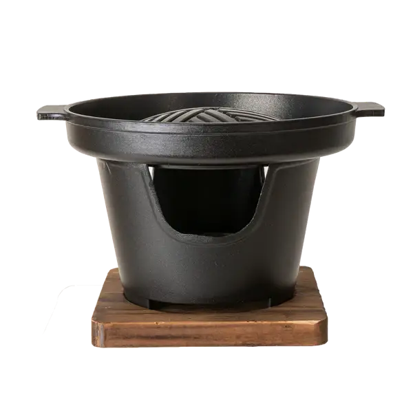 Yakiniku Grill With Burner Stove With Wooden Trivet