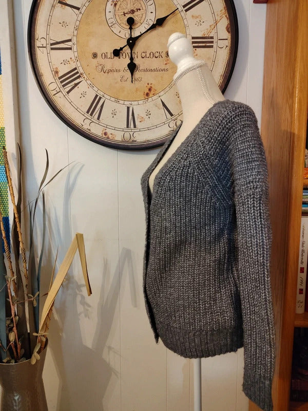 Olivia Sky Gray Chunky Knit Cardigan Sweater M