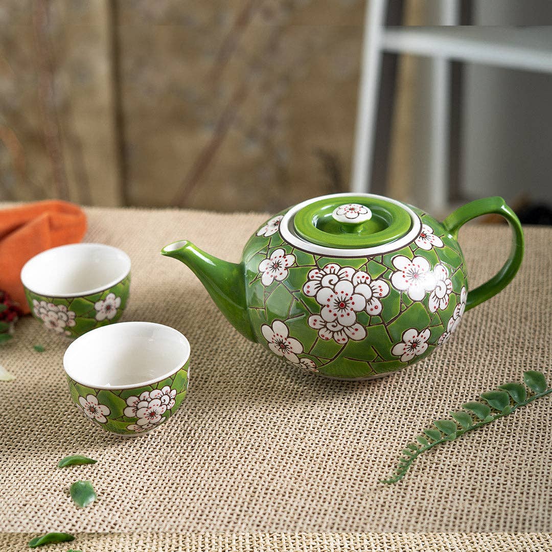 Urban Tokyo - Ume Plum Blossoms Green Tea Set 26oz Tea Pot with 2 Cups