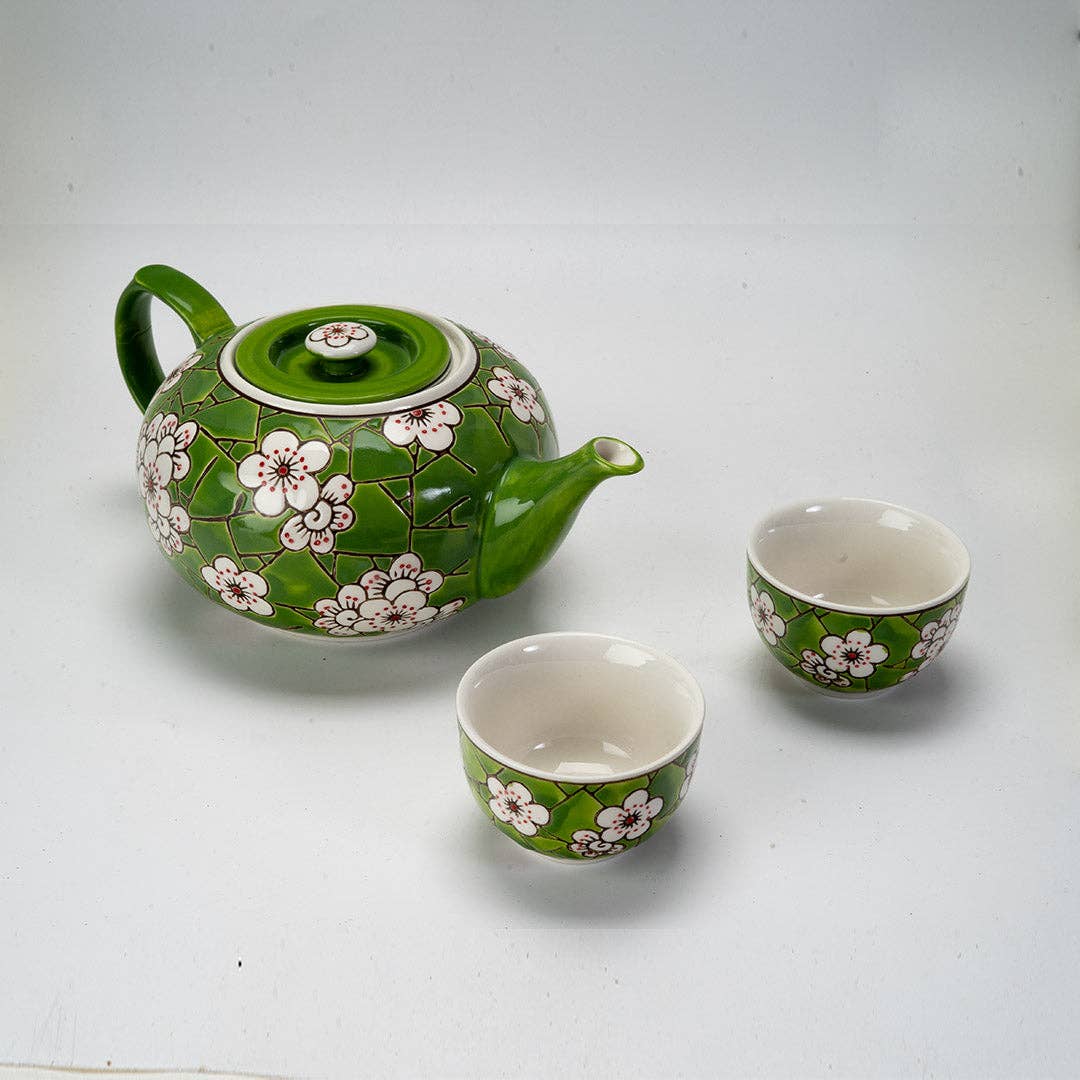 Urban Tokyo - Ume Plum Blossoms Green Tea Set 26oz Tea Pot with 2 Cups