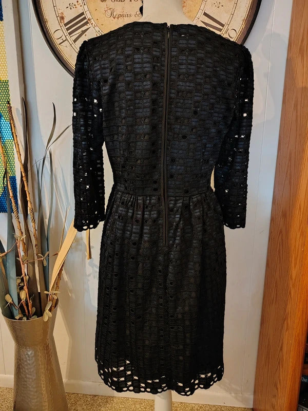 Ann Taylor Petite Black Navy Textured Eyelet Dress Medium