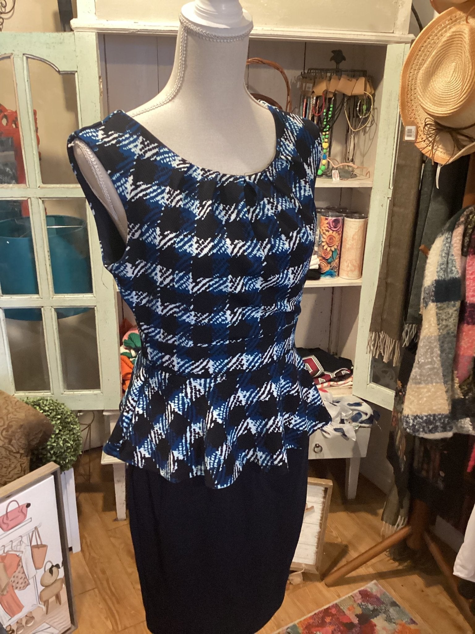 Enfocus studio ruffled checkerd blue Dress size medium - #shop_name Jess's Unique Boutique