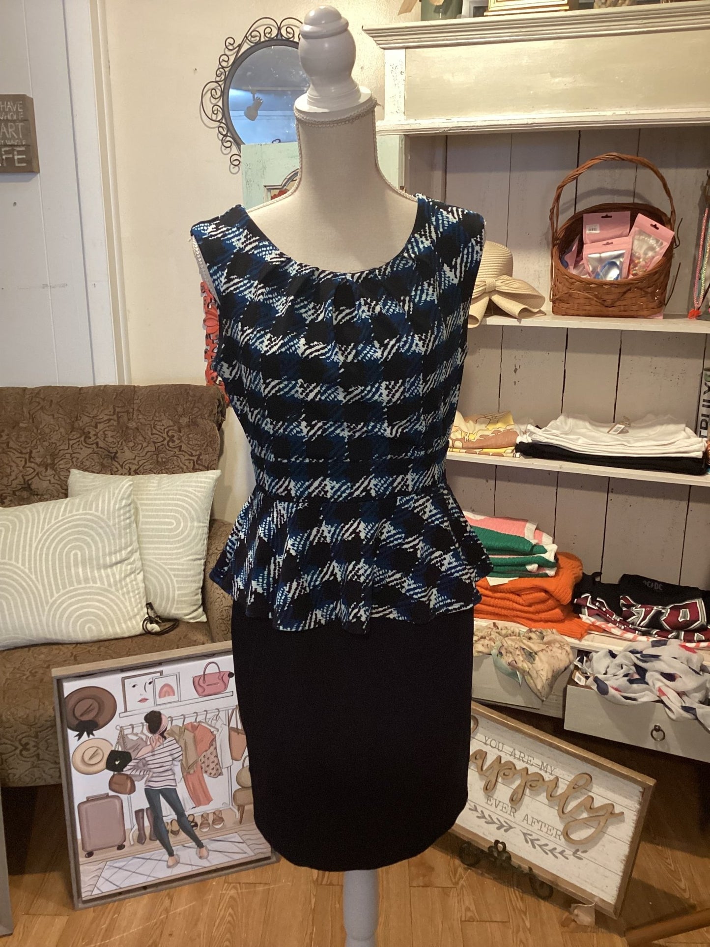 Enfocus studio ruffled checkerd blue Dress size medium - #shop_name Jess's Unique Boutique