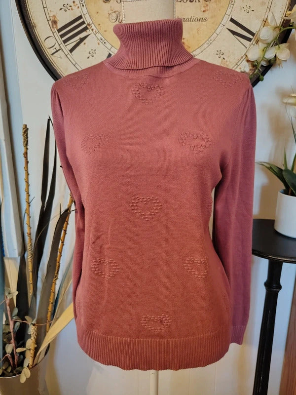Love Scarlett Pink Heart Turtleneck Sweater | Large