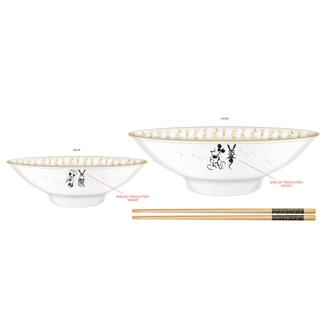Silver Buffalo - Mickey Minnie Calligraphy Boxed 30oz Ceramic Ramen Bowl