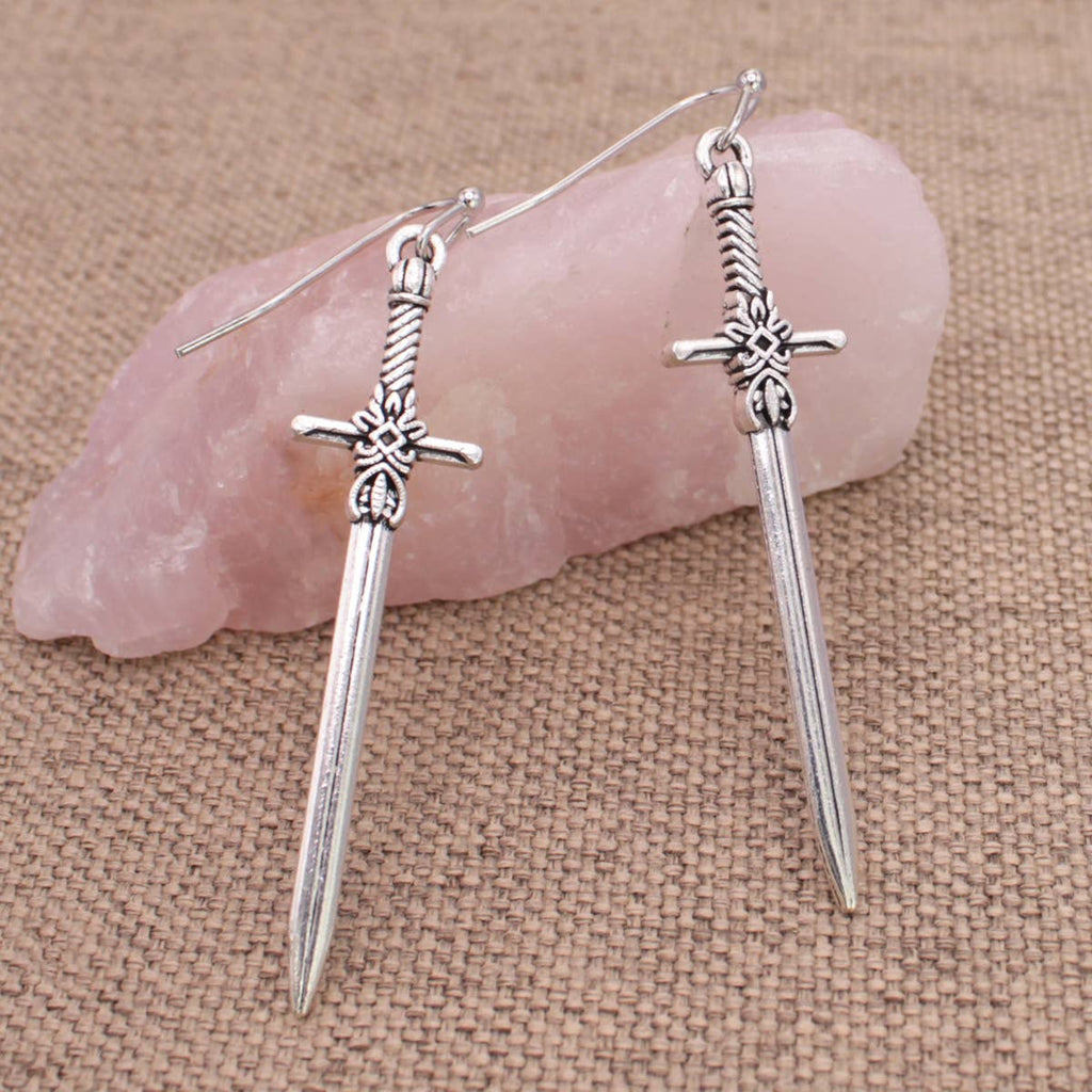ZAD - Antiqued Silver Sword Earrings