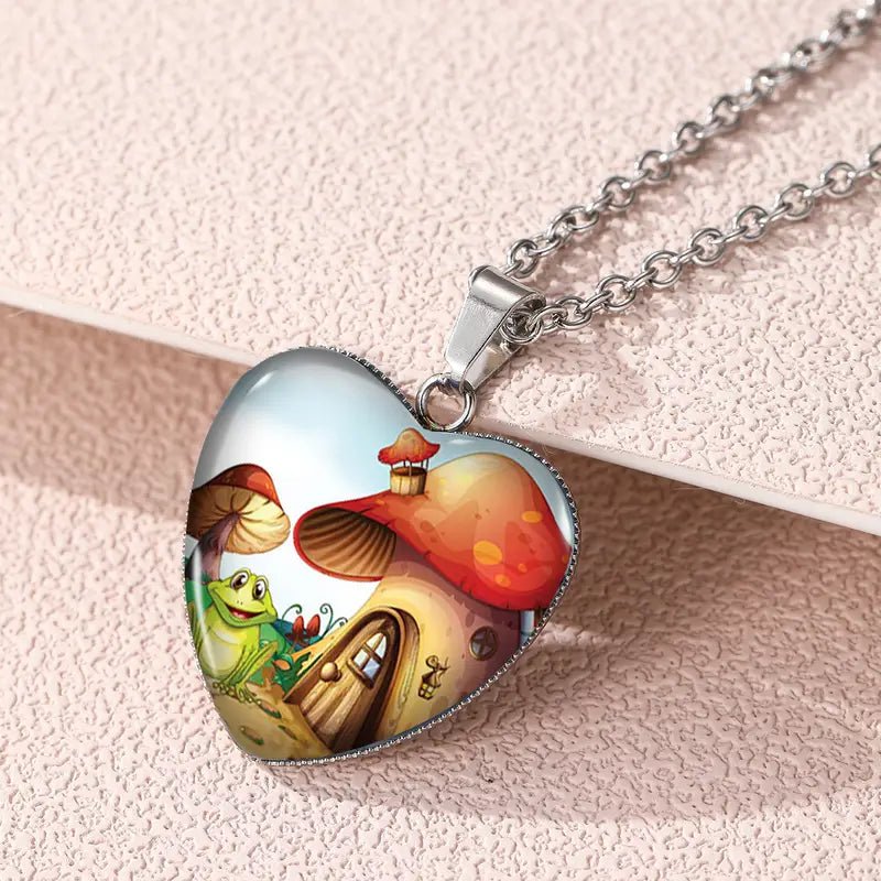 Fairy Tale Cottage Core Necklace Mushroom House - #shop_name TMBoutique Jewelry