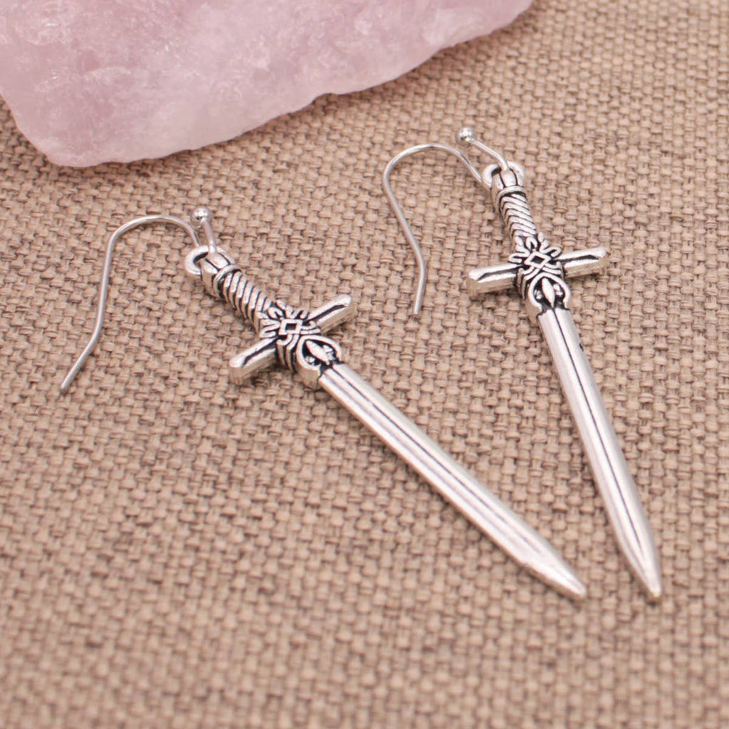 ZAD - Antiqued Silver Sword Earrings