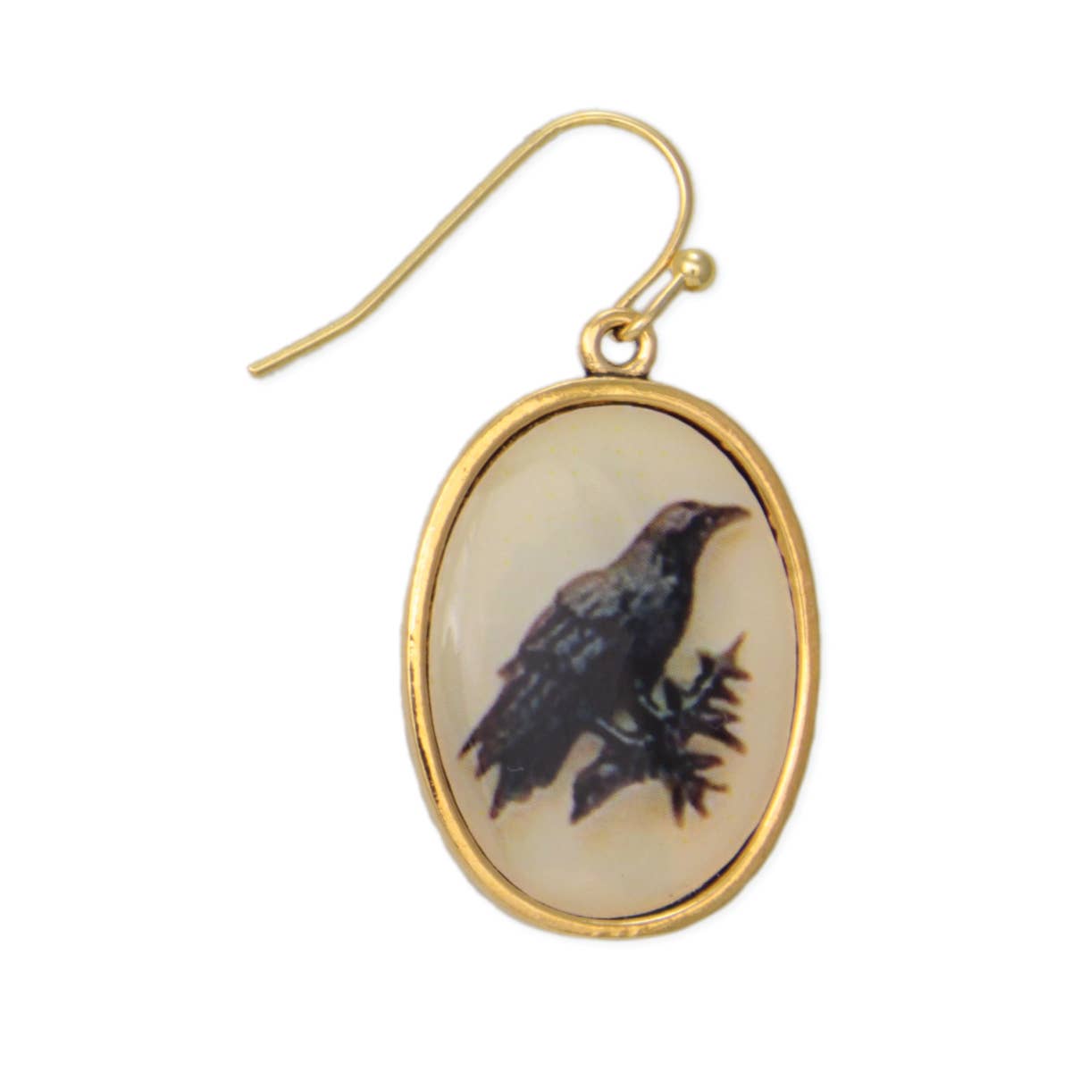 ZAD - Vintage Raven Print Gold Earrings