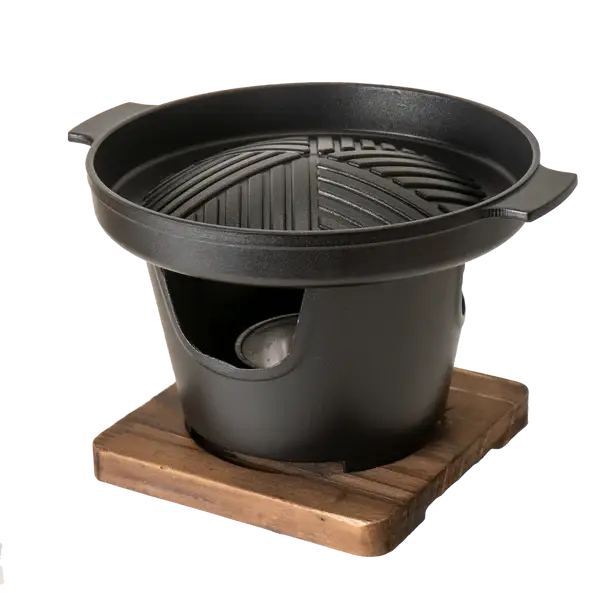 Yakiniku Grill With Burner Stove With Wooden Trivet