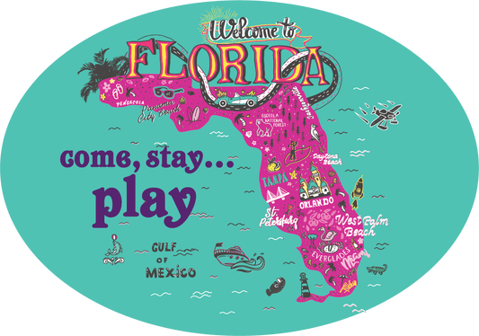 Florida Come Stay Play State with Icons Oval Die Cut Magnet - #shop_name KalanMagnets