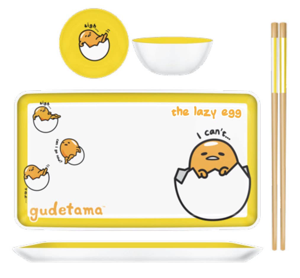 Gudetama Multi Pose Stripes Boxed 3pc Ceramic Sushi Set - #shop_name Silver BuffaloGifts